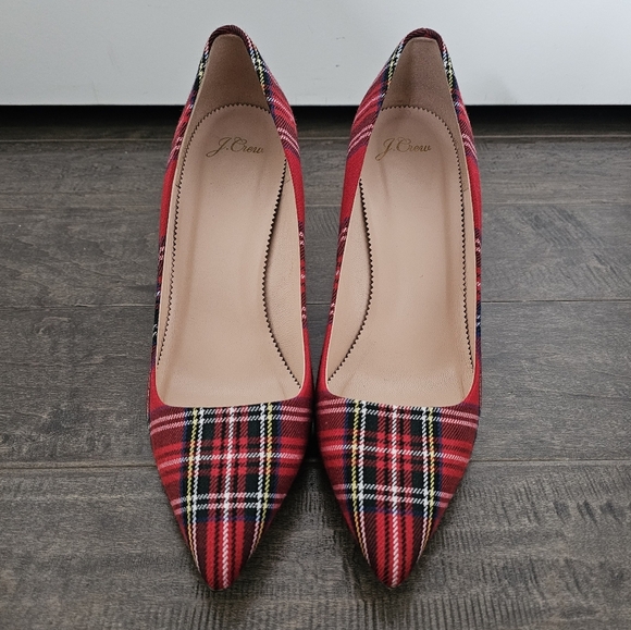 J. Crew Red Heels Classic Plaid Pumps Sz 10 - Picture 2 of 10